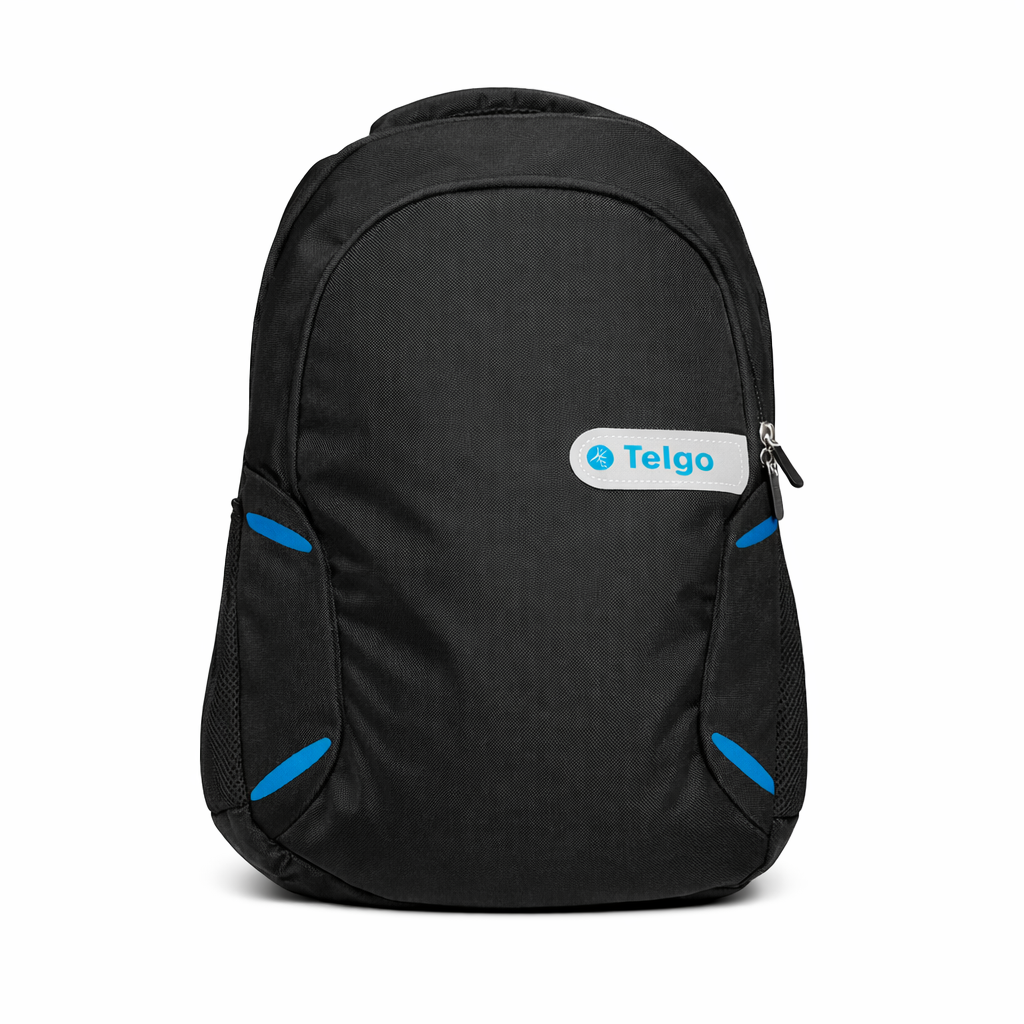 Telgo Lightweight Black Backpack with Blue Accents