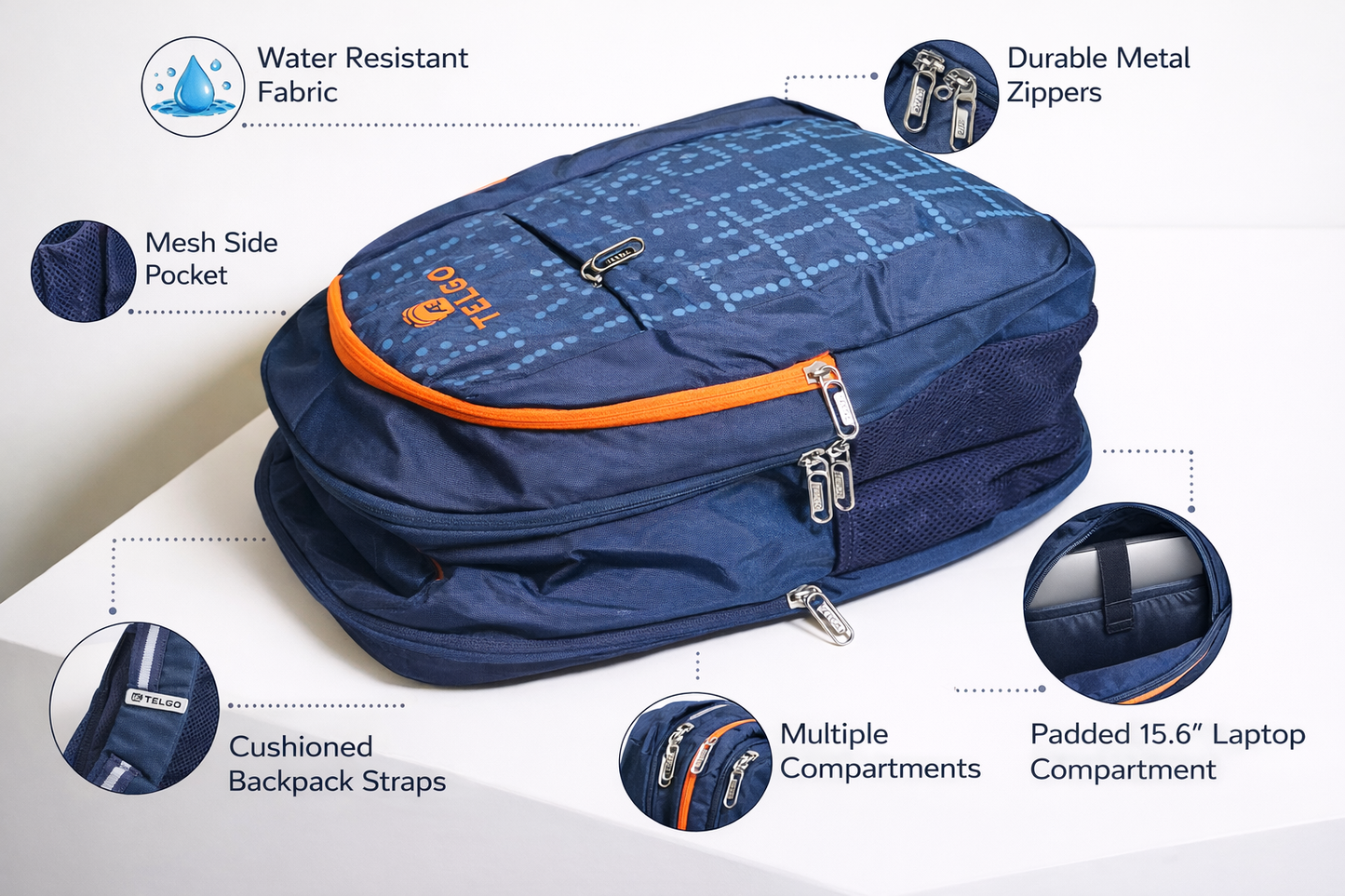 TELGO Multipurpose Navy Blue Backpack for Office, School & Travel