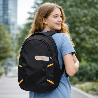 Telgo Lightweight Black Backpack with Yellow Accents