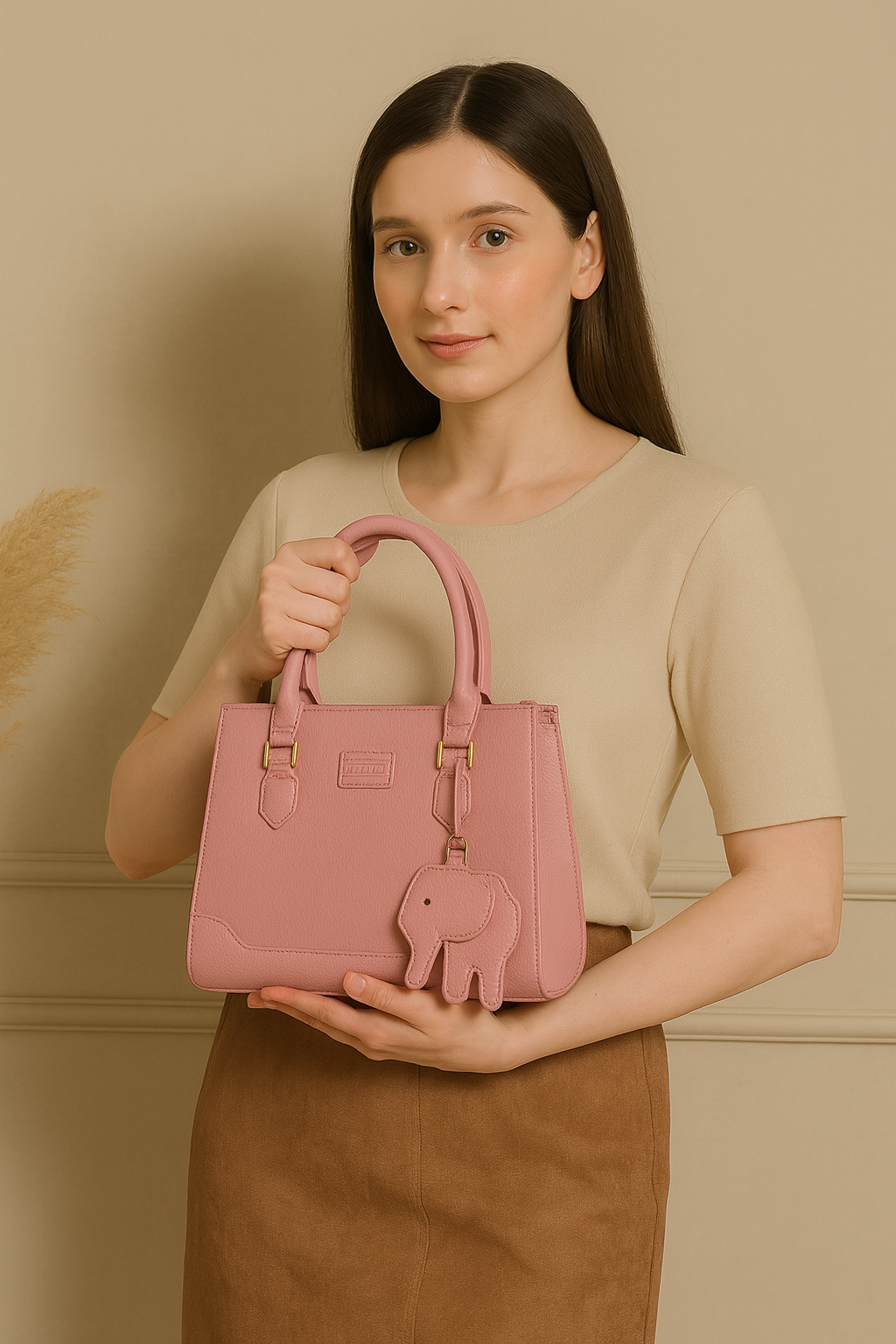 Elegant Structured Black Leather Handbag with Golden Accents | Luxury Women's Tote