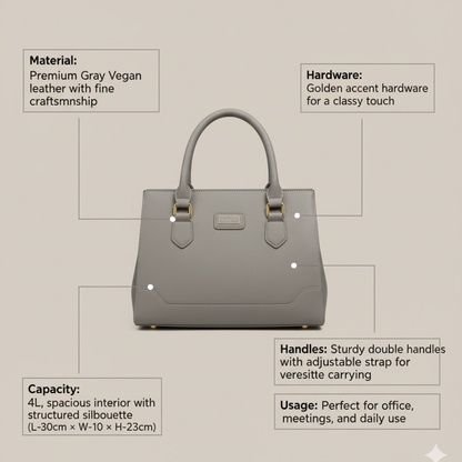 Classic Structured Tote Grey HandBag For Women – Premium Office & Casual Handbag