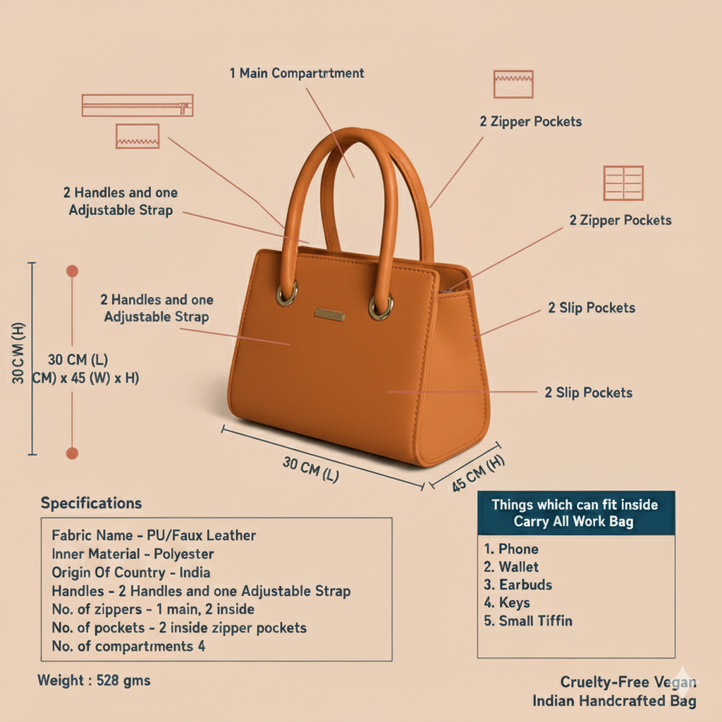 Caramel Brown Structured Tote Handbags For Women– Premium Everyday Handbag