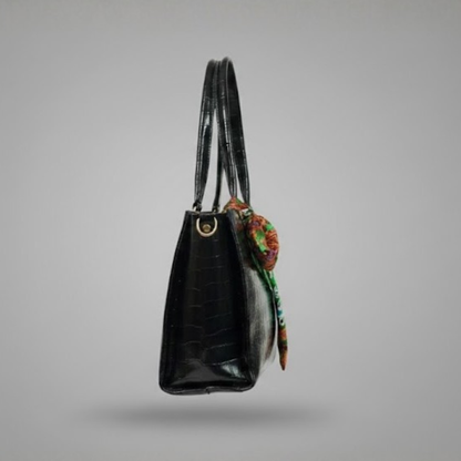Black Croc-Texture Ladies Tote Bag