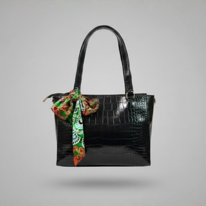 Black Croc-Texture Ladies Tote Bag