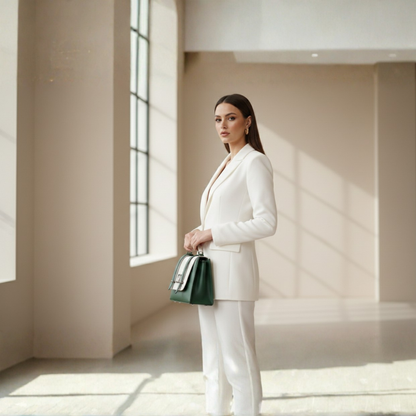 Elegant Green & White Satchel Bag for Women